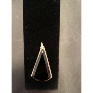 Vintage Black Stone Gold Trim Sphere Drop Shape Pendant